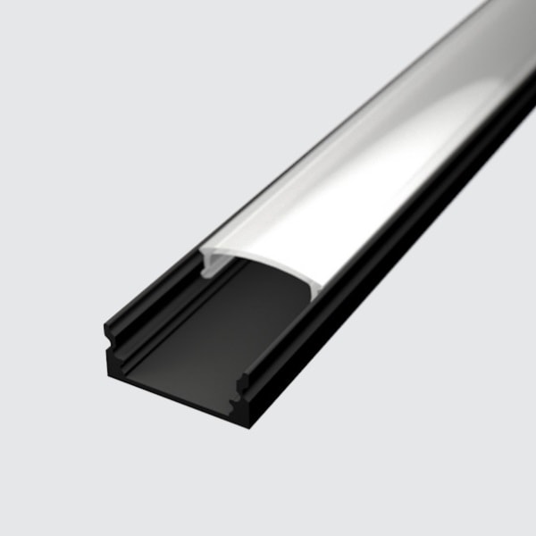 cierny hlinikovy profil micro s difuzorom 2m a zaslepkami