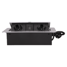 strieborna vyklopna zasuvka do nabytku 2x16a + usb s flexo kablom