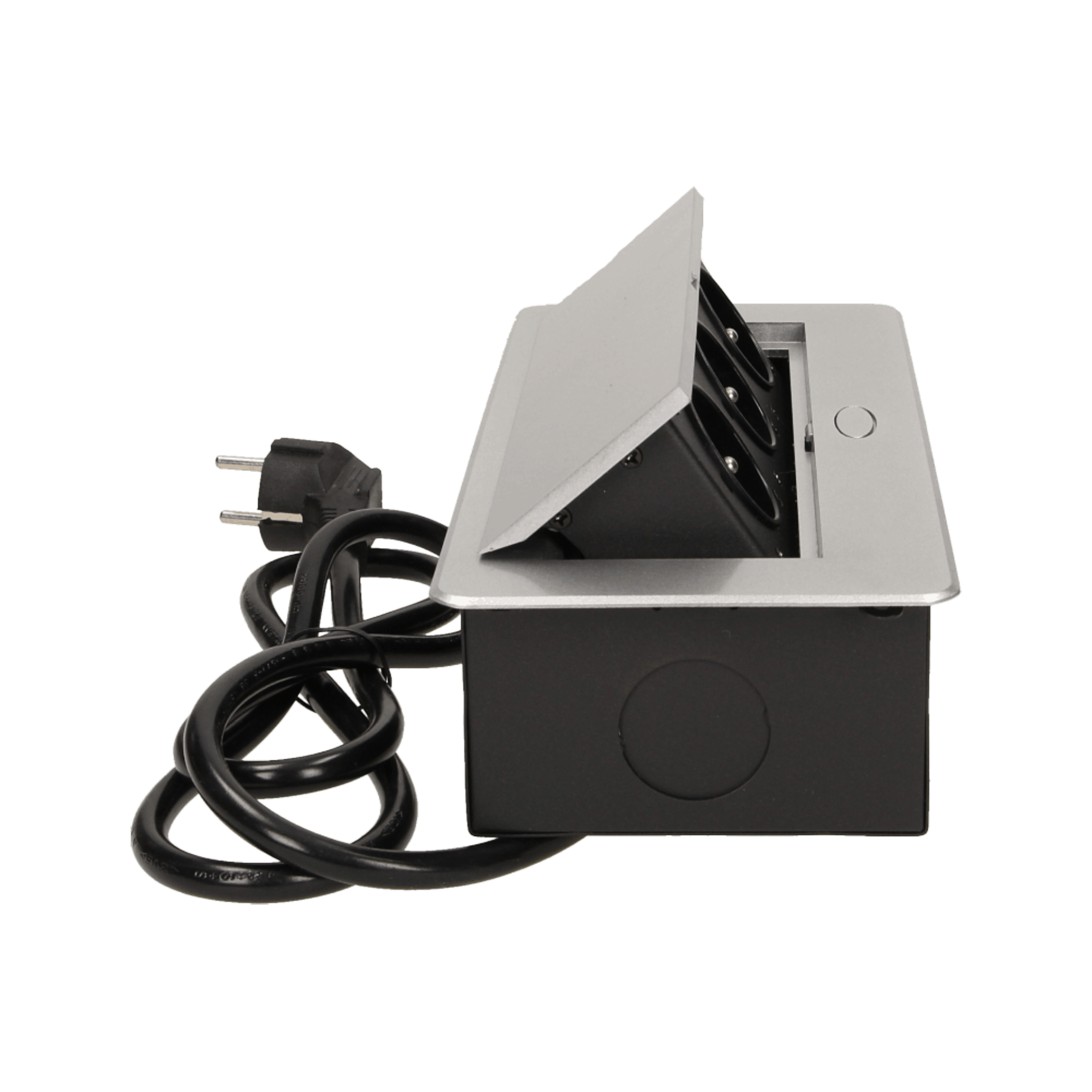 Strieborná výklopná zásuvka do nábytku 3x16A s flexo káblom – Obrázok 3