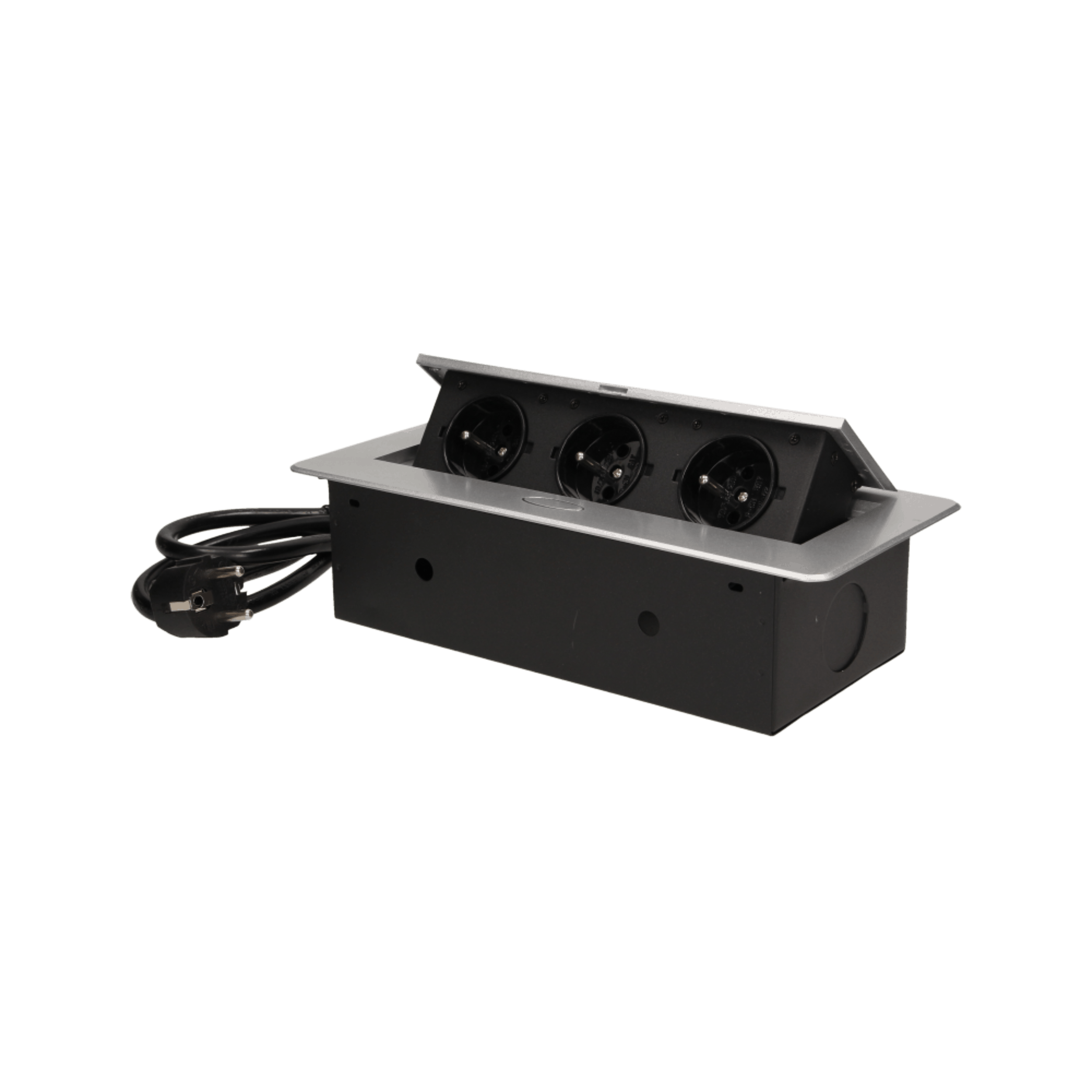 Strieborná výklopná zásuvka do nábytku 3x16A s flexo káblom – Obrázok 7