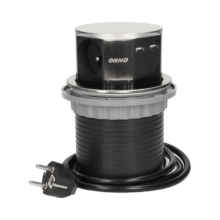 strieborna vysuvna zasuvka do nabytku 3x16a + USB s flexo káblom