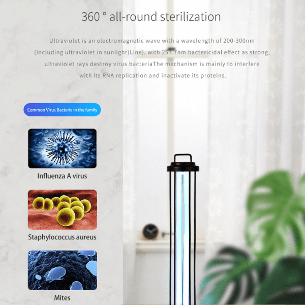 UVc ozónová germicídna dezinfekčná lampa metal 38W – Obrázok 6