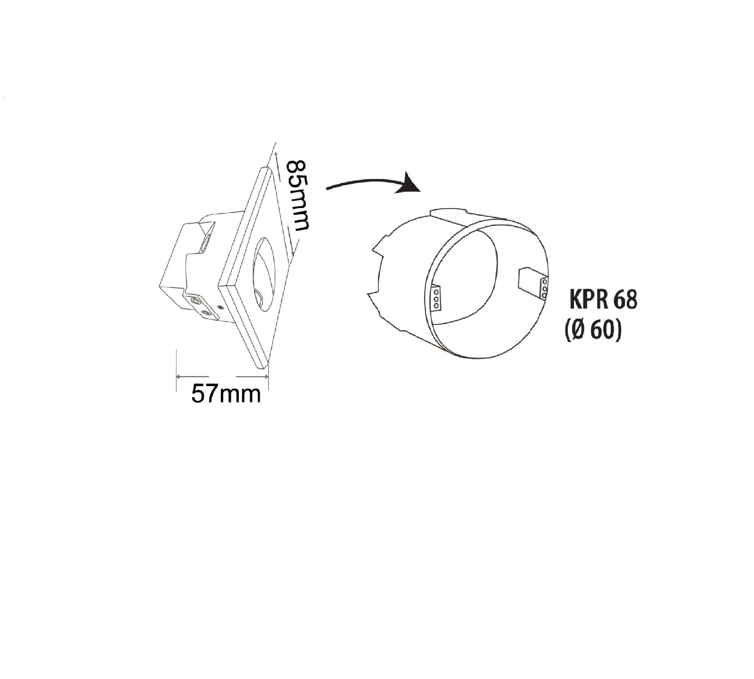 Hranaté orientačné led svietidlo DECENT S3 3W čierne do KPR68 – Obrázok 4